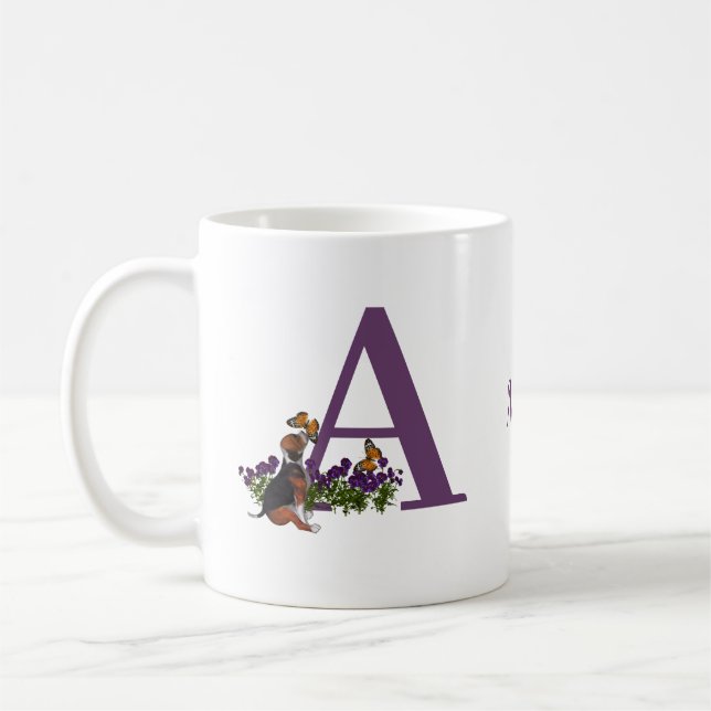 Beagle Puppy Butterflies Monogram Initial A Name   Coffee Mug (Left)