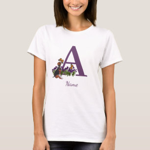 Beagle Puppy Butterflies Monogram Initial A Name   T-Shirt