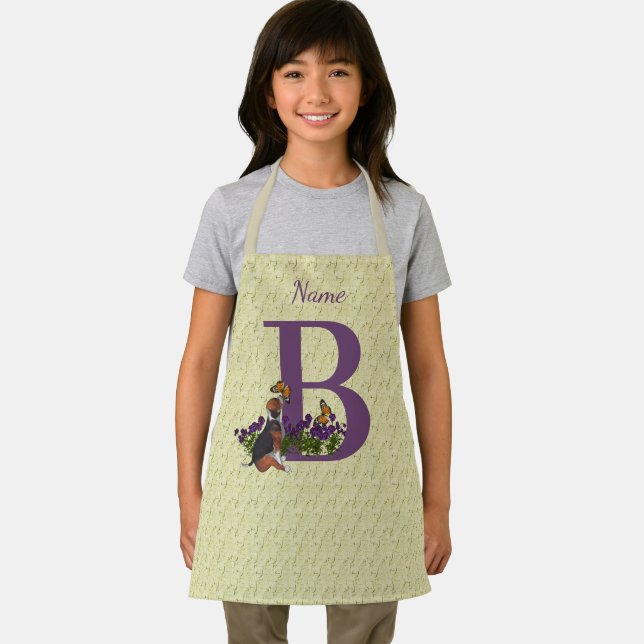 Beagle Puppy Butterflies Monogram Initial B Name  Apron (Insitu)