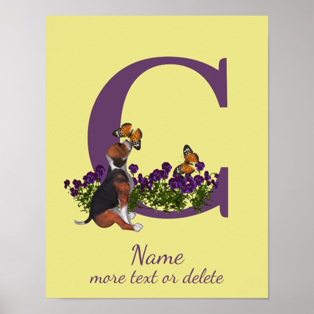 Beagle Puppy Butterflies Monogram Initial C Name  Poster (Front)