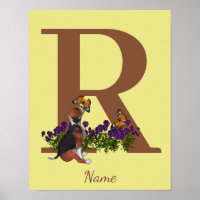 Beagle Puppy Butterflies Monogram Initial R Name