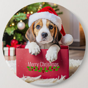 Beagle Puppy Christmas Design, 6 Cm Round Badge