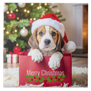 Beagle Puppy Christmas Design, Ceramic Tile