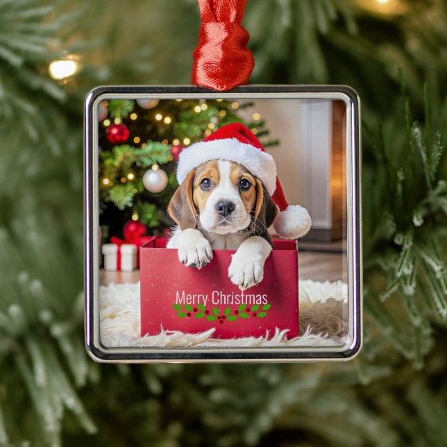 Beagle Puppy Christmas Design, Metal Ornament (Tree)
