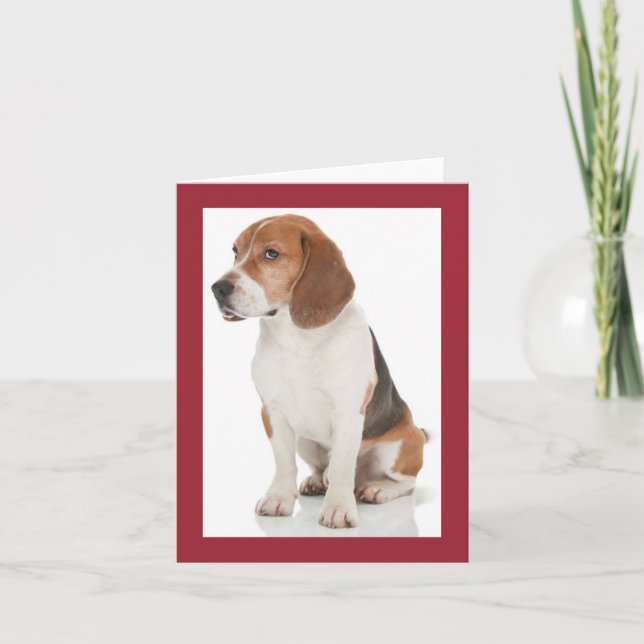 Beagle Puppy Dog Red Blank Note Card (Front)