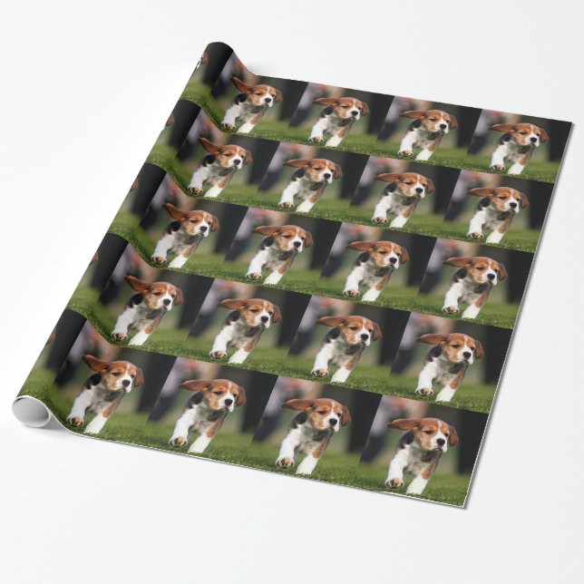 Beagle Puppy Love Wrapping Paper (Unrolled)
