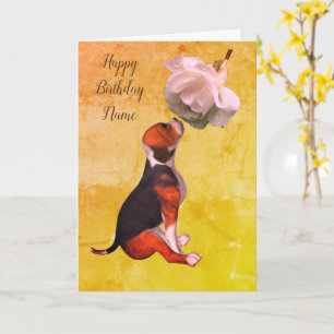 Beagle Puppy Rose Art Personalised  Birthday  Card