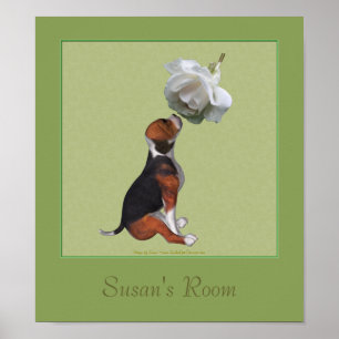 Beagle Puppy Rose Kids Room Personalised Poster