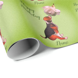Beagle Puppy Rose Personalised  Birthday  Wrapping Paper