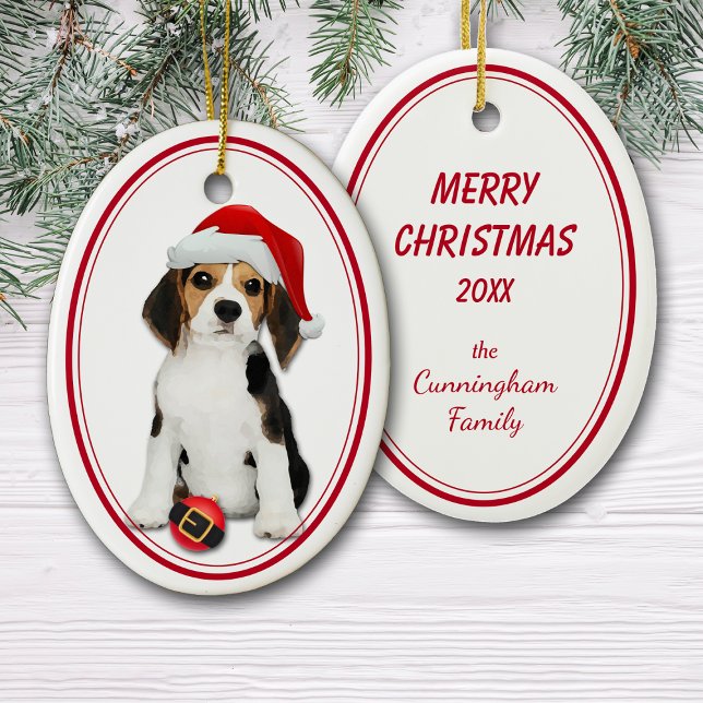 Beagle Puppy Santa Bulb Christmas Ceramic Ornament (Creator Uploaded)