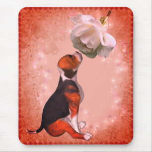 Beagle Puppy White Rose Dog  Mouse Pad