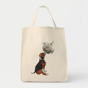Beagle Puppy White Rose Tote Bag