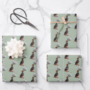 Beagle Puppy White Rose Wrapping Paper Sheet