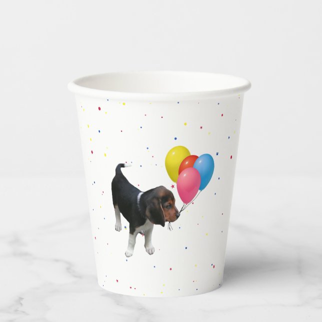 Beagle Puppy With Balloons Paper Cups (Front)