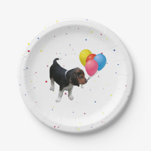 Beagle Puppy With Balloons Party Paper Plates