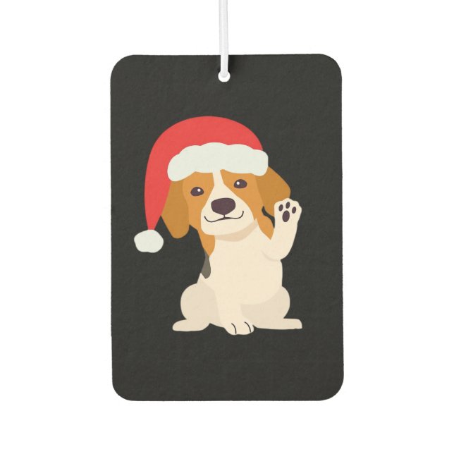 Beagle puppy with Santa's hat for dog lovers Overs Car Air Freshener (Front)