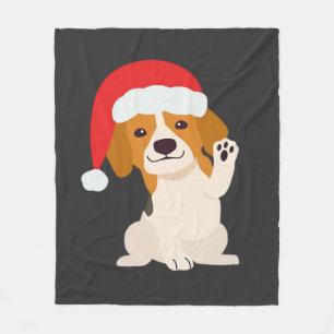 Beagle puppy with Santa's hat for dog lovers Overs Fleece Blanket