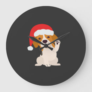Beagle puppy with Santa's hat for dog lovers Overs Large Clock