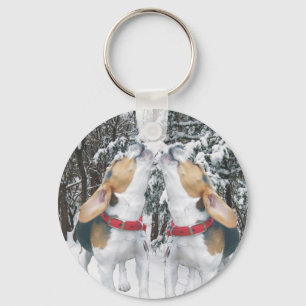 Beagle Pups Howling in the Woods Key Ring