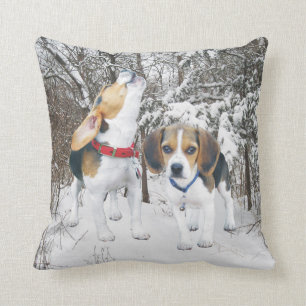 Beagle Pups In Woodland Snow Pillow