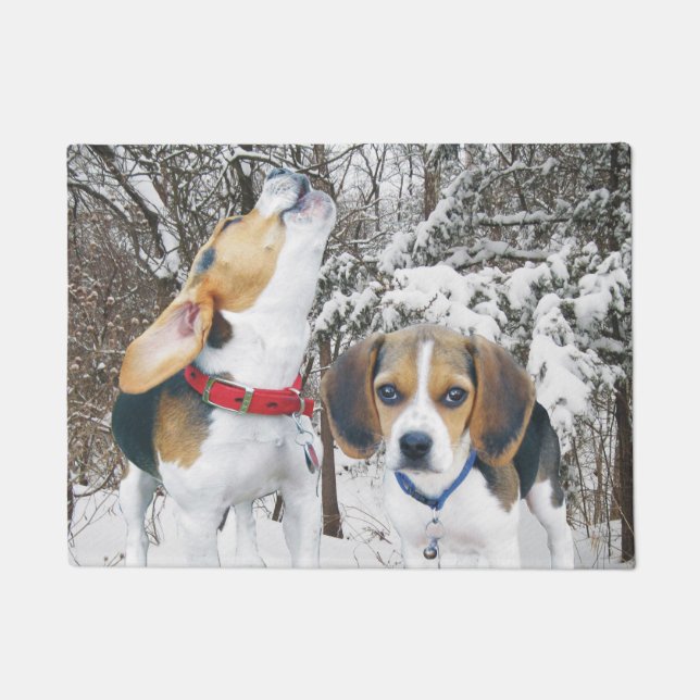 Beagle Pups Snowy Woods Door Mat (Front)
