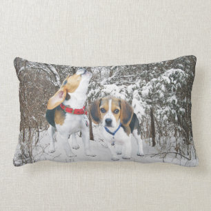 Beagle Pups Snowy Woods Lumbar Pillow