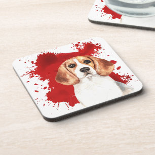 Beagle Red Abstract Splatter Coaster