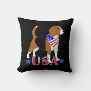 Beagle Red White Blue USA Patriotic Black Cushion