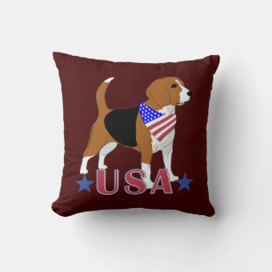 Beagle Red White Blue USA Patriotic Red Cushion