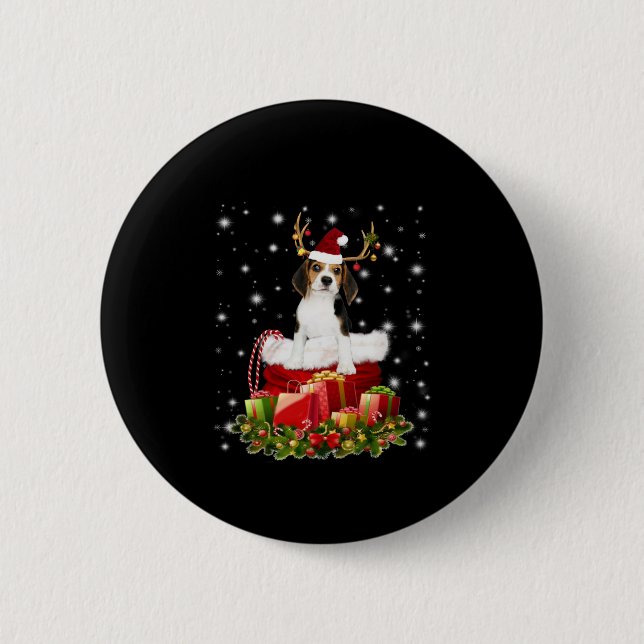 Beagle Reindeer Pressent Christmas Gift 6 Cm Round Badge (Front)