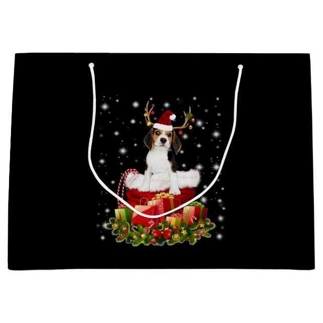 Beagle Reindeer Pressent Christmas Gift Large Gift Bag (Front)