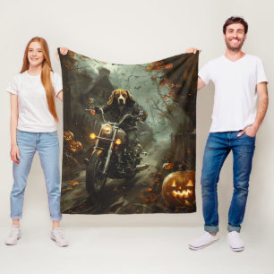 Beagle Riding Motorcycle Halloween Scary  Fleece Blanket