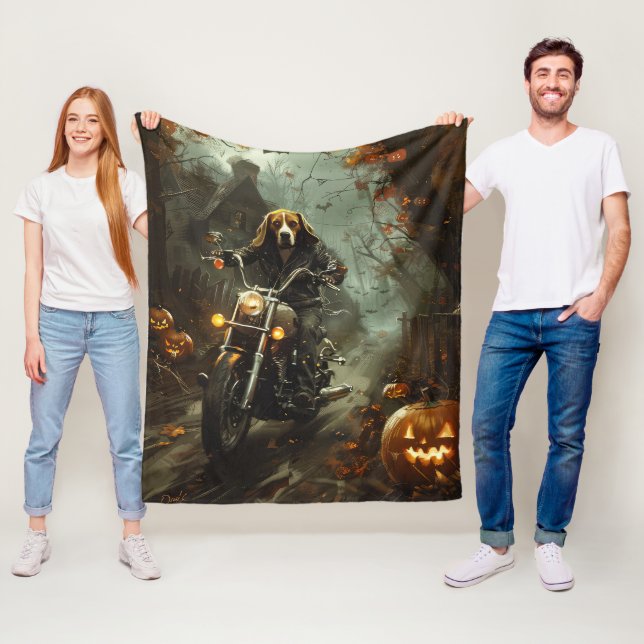 Beagle Riding Motorcycle Halloween Scary  Fleece Blanket (In Situ)