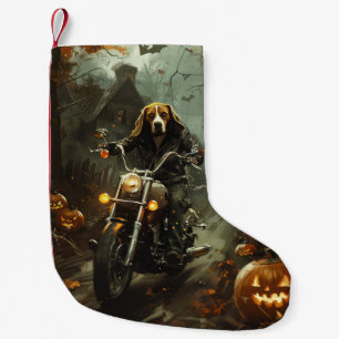 Beagle Riding Motorcycle Halloween Scary  Small Christmas Stocking