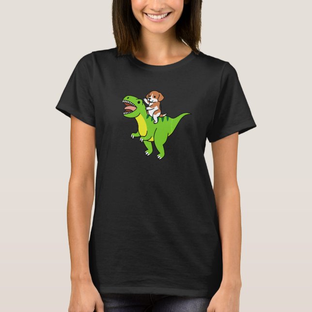 Beagle Riding Rex Dinosaur Dog T-Shirt (Front)