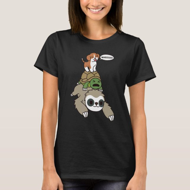 Beagle Riding Sloth Tortoise Dog T-Shirt (Front)