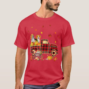 Beagle Riding Truck Pumpkin Autumn Leaves Fall  T-Shirt