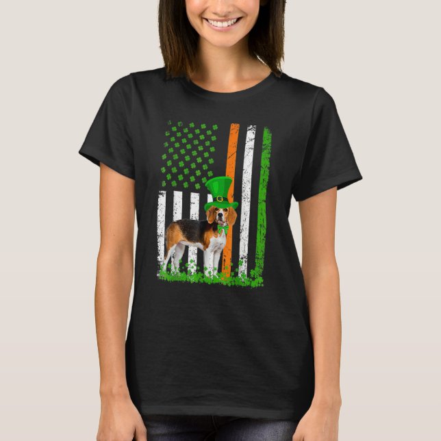 Beagle Saint Patrick's Day Dogs Lover American Fla T-Shirt (Front)