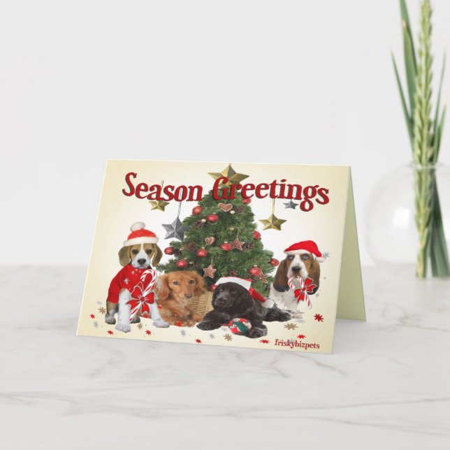 Beagle Santa and friends gifts Holiday Card (Front)
