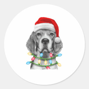 Beagle Santa Christmas Tree Lights Xmas Boys Men D Classic Round Sticker