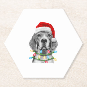 Beagle Santa Christmas Tree Lights Xmas Boys Men D Paper Coaster