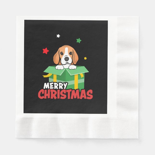 Beagle Santa Dog Lovers Merry Christmas Xmas  Napkin (Front)