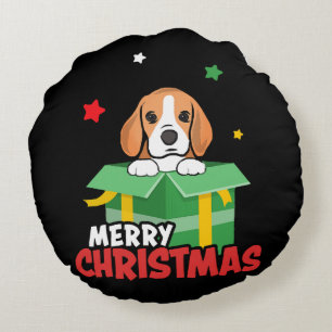 Beagle Santa Dog Lovers Merry Christmas Xmas Round Cushion
