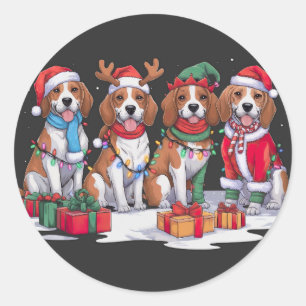 Beagle Santa hat antlers elf Christmas lights Classic Round Sticker