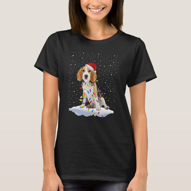 Beagle Santa Hat Christmas Tree Light Dog   Xmas   T-Shirt (Front)