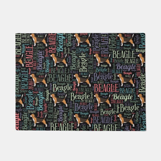 Beagle silhouette and word art pattern doormat (Front)