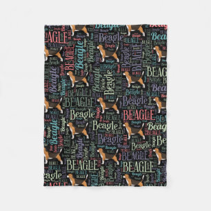 Beagle silhouette and word art pattern fleece blanket