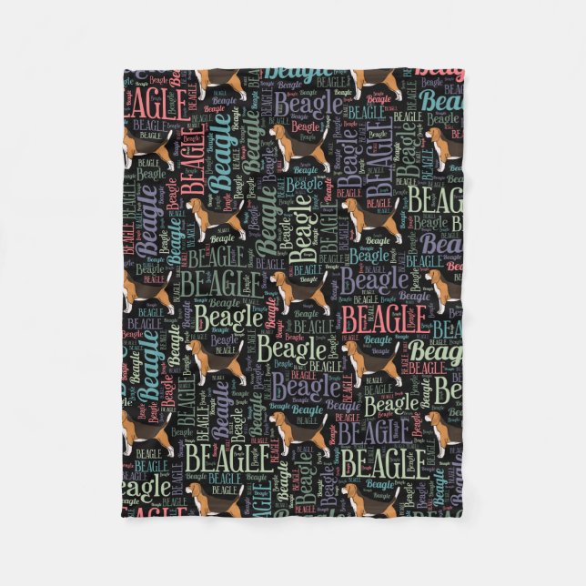 Beagle silhouette and word art pattern fleece blanket (Front)