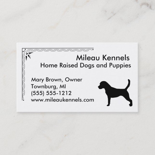 Beagle Silhouette Black and White Pet Business Card (Front)