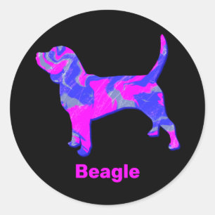 Beagle Silhouette Hot Pink & Blue Classic Round Sticker